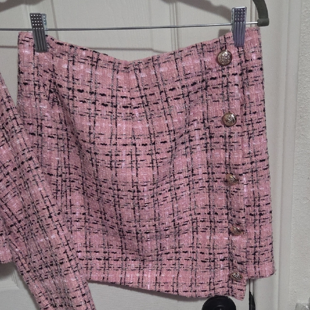 Pink Tweed Women's Jacket & Skirt Set - Picture 3 of 7